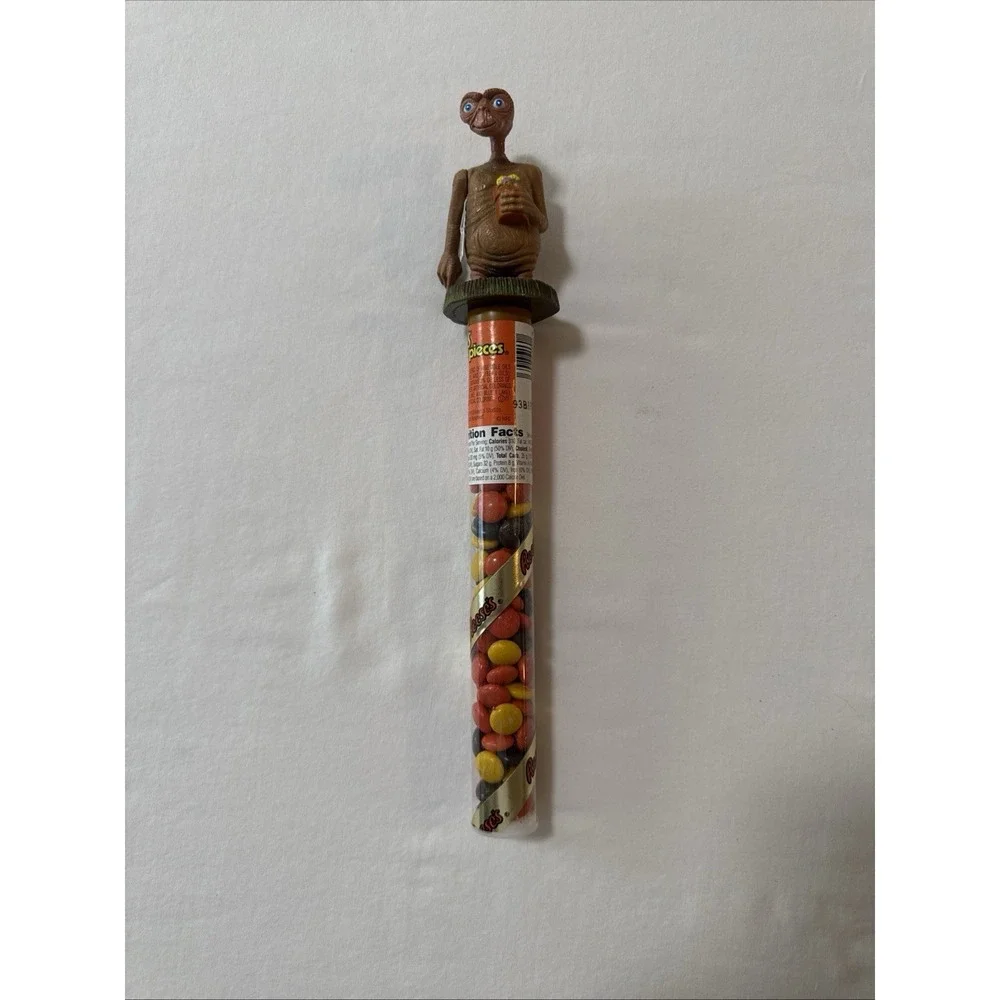 Vintage Unopened 1990' Reeses Pieces Candy Tube + ET Topper w/ Battery Protector